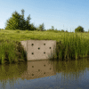 IJsvogelwand | 2 Afbeelding van een render van een ijsvogelwand van Vivara Pro die is ingeouwd in de oever van een waterbron.